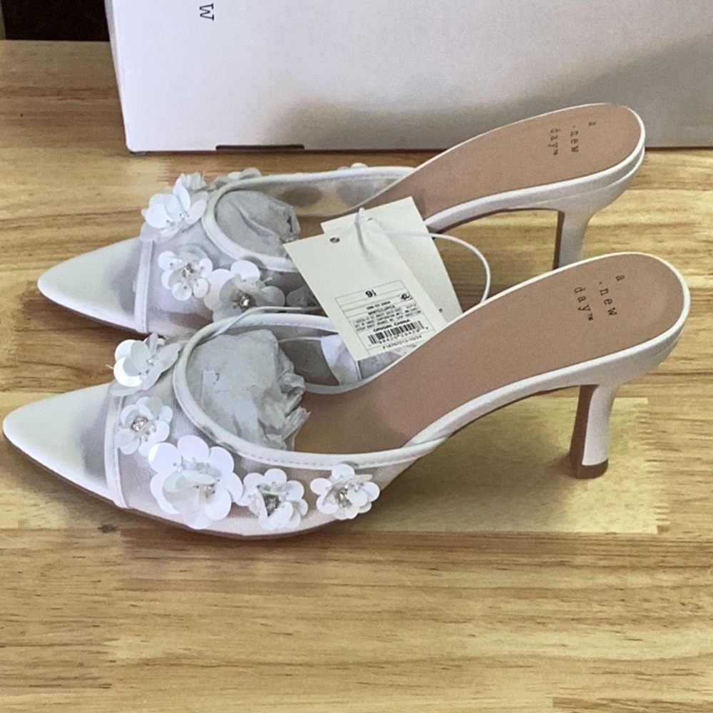 Women's Lupita Mesh Rhinestone Peep Toe Mule Heels - a new day - white - new - Picture 7 of 8